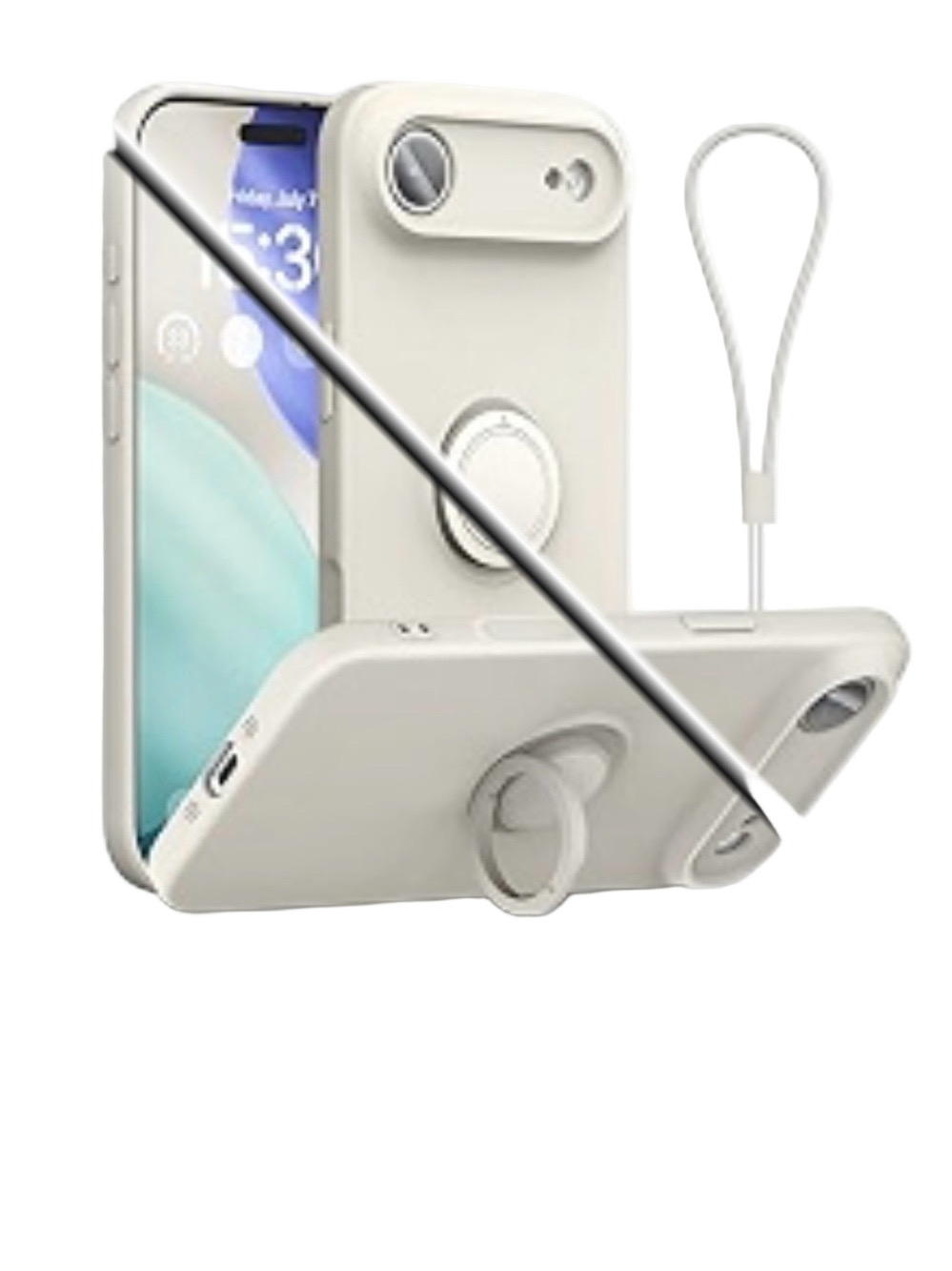 ⌚️White Stone Magnetic Camera Case with Ring Grip for I phone 17 AIR